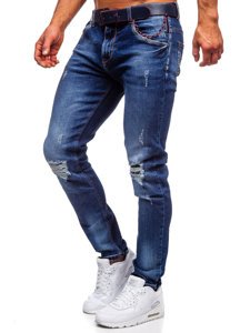 Pantalon pour homme slim fit en jean bleu foncé avec ceinture Bolf R85018W0