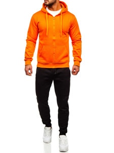 Survêtement avec un sweat-shirt à capuche zippé pour homme orange Bolf D004
