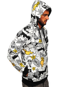 Sweat-shirt imprimé à capuche pour homme blanc-jaune Bolf 141020