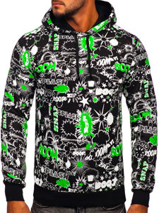 Sweat-shirt imprimé à capuche pour homme noir-vert Bolf 141018