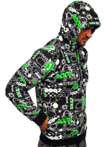 Sweat-shirt imprimé à capuche pour homme noir-vert Bolf 141018