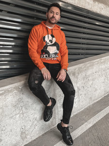 Sweat-shirt imprimé à capuche pour homme orange Bolf 6369