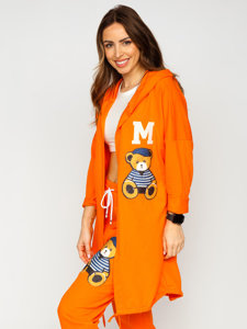 Sweat-shirt long à capuche avec patch et fermeture pour femme orange Bolf 81716