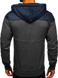 Sweat-shirt pour homme à capuche bleu foncé zippé Bolf TC2063
