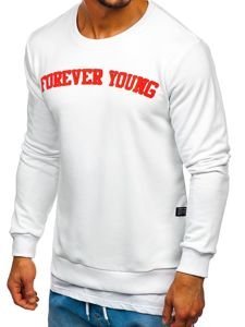 Sweat-shirt pour homme sans capuche avec imprimé FOREVER YOUNG blanc Bolf 11116