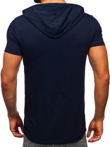 Tee-shirt à capuche imprimé pour homme bleu foncé Bolf 8T971