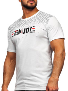Tee-shirt en coton imprimé pour homme blanc Bolf 14720