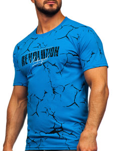 Tee-shirt en coton imprimé pour homme bleu clair Bolf 14717