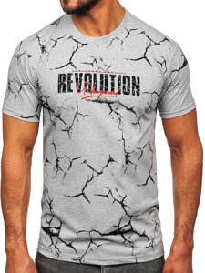 Tee-shirt en coton imprimé pour homme gris Bolf 14717