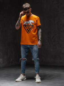 Tee-shirt orange avec imprimé pour homme Bolf Y70013
