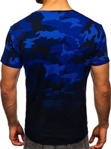 Tee-shirt pour homme bleu foncé avec imprimé camo Bolf S808