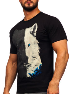 Tee-shirt pour homme noir en coton avec imprimé Bolf 14800