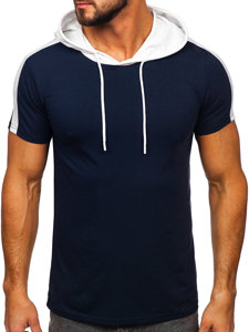 Tee-shirt uni à capuche pour homme bleu foncé Bolf 8T299