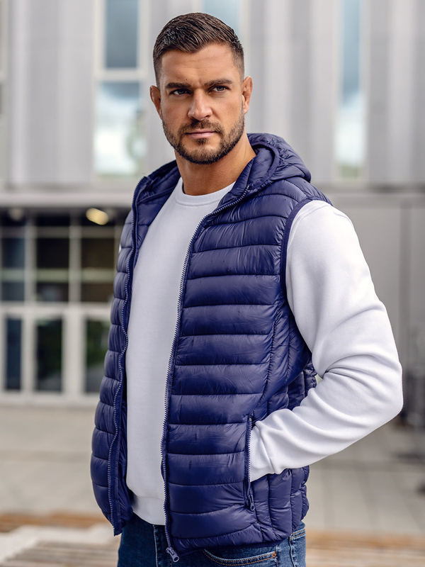 Homme Gilet matelassé à capuche Bleu foncé Bolf LY36A