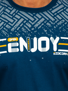 Tee-shirt en coton imprimé pour homme bleu foncé Bolf 14720