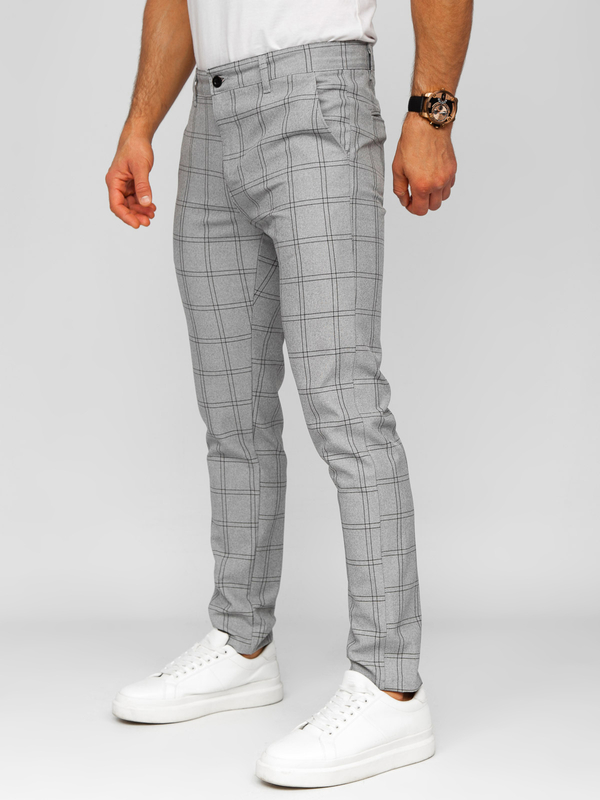 Pantalon chino en tissu à carreaux pour homme gris-noir Bolf 0036