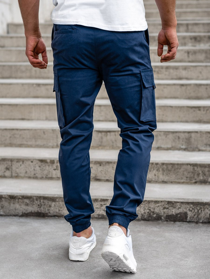 Bleu foncé pantalon jogger cargo pour homme Bolf 701  