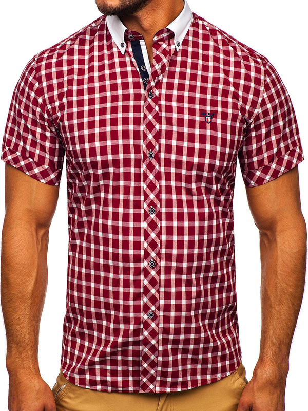 La chemise élégante à carreaux avec les manches courtes pour homme bordeaux Bolf 5531