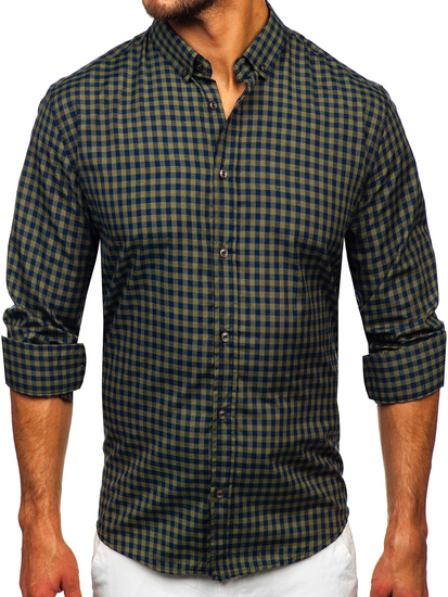 Homme Chemise à carreaux vichy à manche longue Vert Bolf 22747