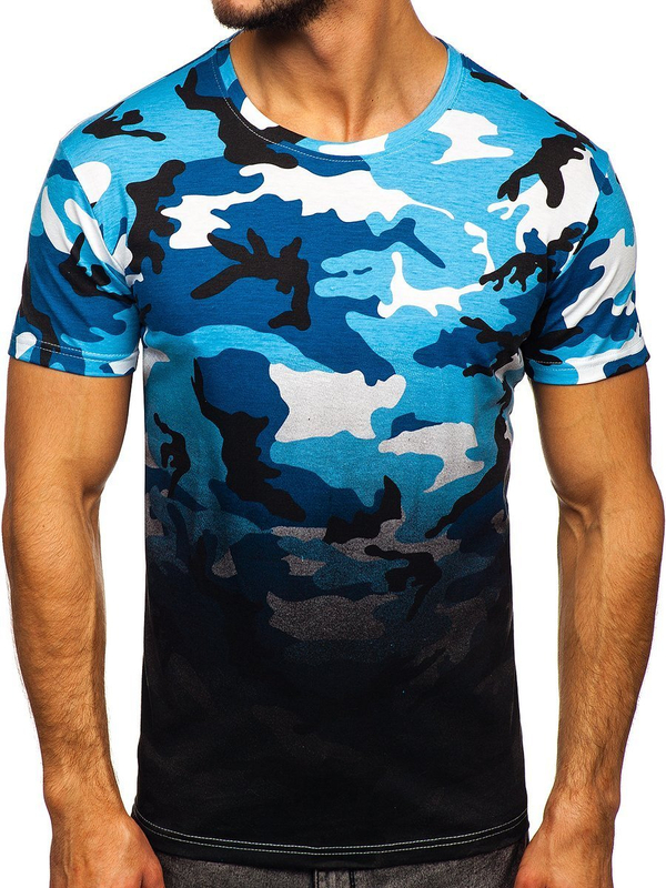 Tee-shirt pour homme bleu clair avec imprimé camo Bolf S808