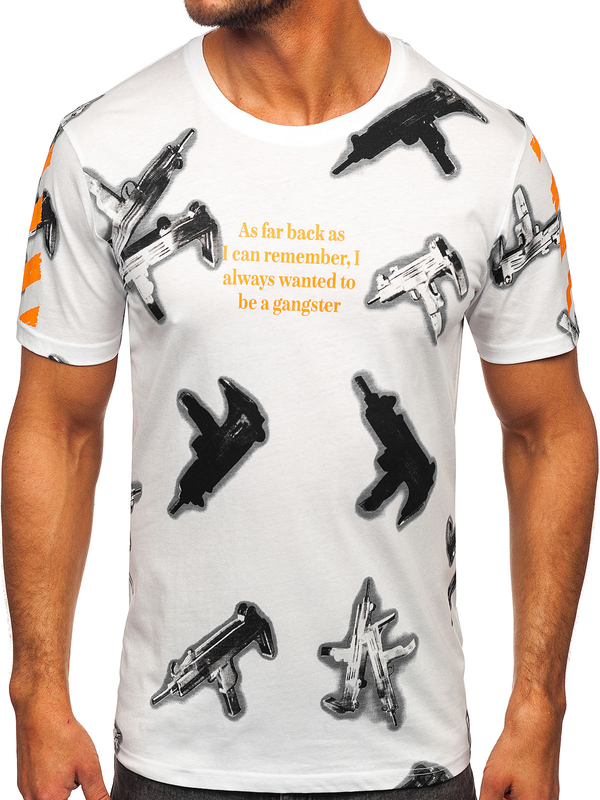 Homme T-shirt imprimé en coton Blanc Bolf MPO3471