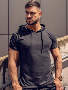 Tee-shirt uni à capuche pour homme noir Bolf 8T89A