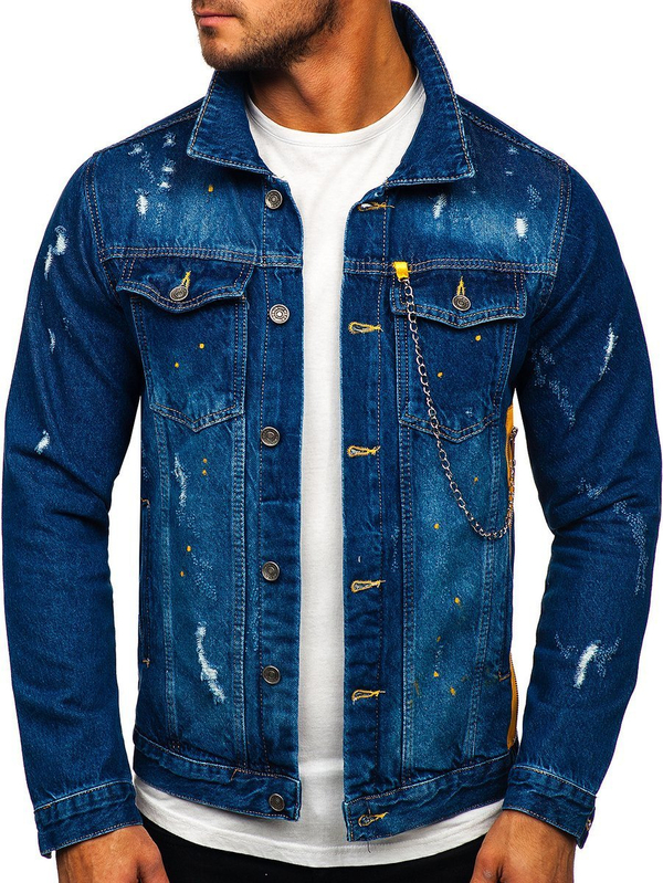Blouson en jean pour homme bleu foncé Bolf 3-4