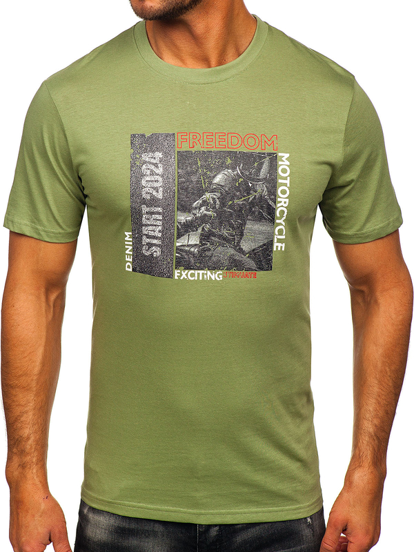 Homme T-shirt imprimé en coton Vert Bolf MPO3475