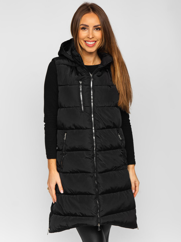 Gilet long matelassé pour femme noir Bolf 81261