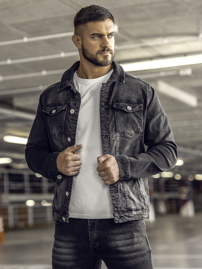 Homme Blouson en jean Noir Bolf 200A