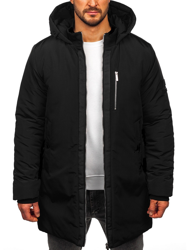 Homme Blouson d'hiver longue à capuche Noir Bolf 5M3121