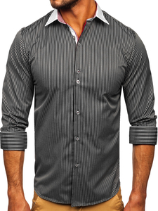 Chemise élégante en rayures à manche longue pour homme noire Bolf 4785