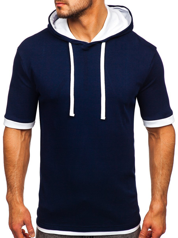 Tee-shirt sans imprimé bleu foncé pour homme Bolf 08