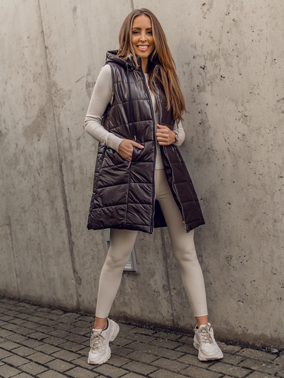 Gilet long matelassé pour femme marron Bolf 82019