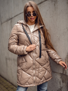 Femme Blouson d'hiver matelassée à capuche long Camel Bolf 5M3189