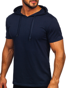 Tee-shirt sans imprimé à capuche pour homme bleu foncé Bolf 8T89