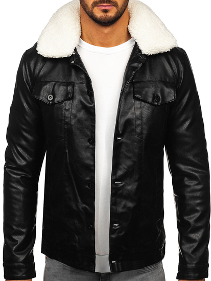 Homme Veste d'hiver aviateur en cuir Noir Bolf 8830