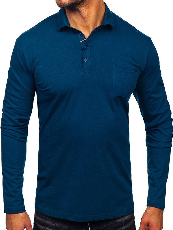 Homme Polo en coton à manches longues Bleu foncé Bolf 5120