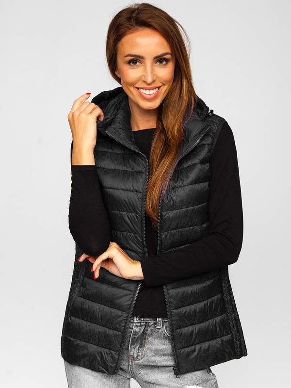 Femme Gilet matelassé à capuche Noir Bolf 23039