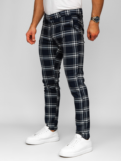 Homme Pantalon élégant à carreaux Bleu foncé Bolf 184144