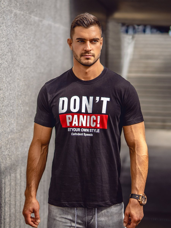 Tee-shirt imprimé pour homme noir Bolf 10858A