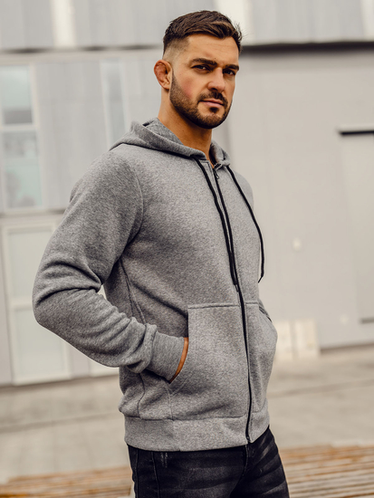 Sweat-shirt avec fermeture à capuche pour homme gris foncé Bolf HW2787
