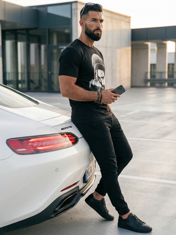 Homme T-shirt imprimé en coton Noir Bolf 142175A