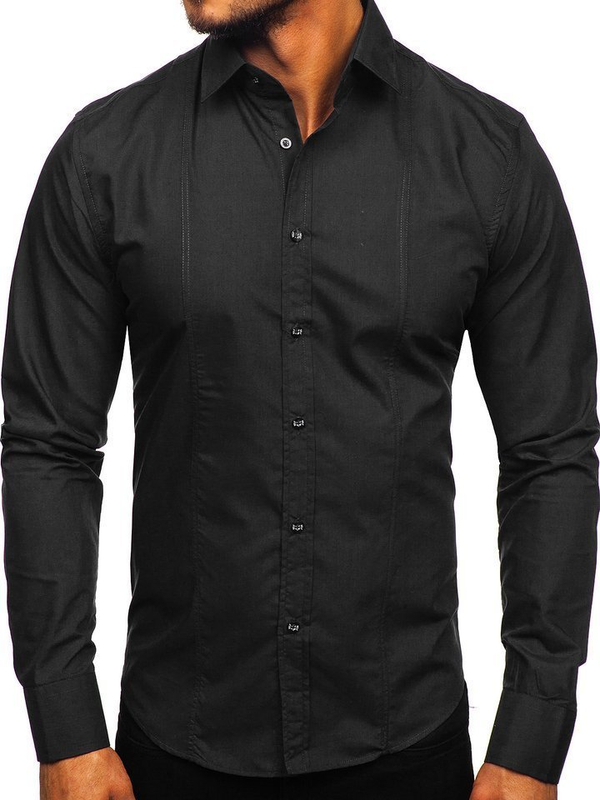 Homme Chemise élégante à manche longue Noir Bolf 6944