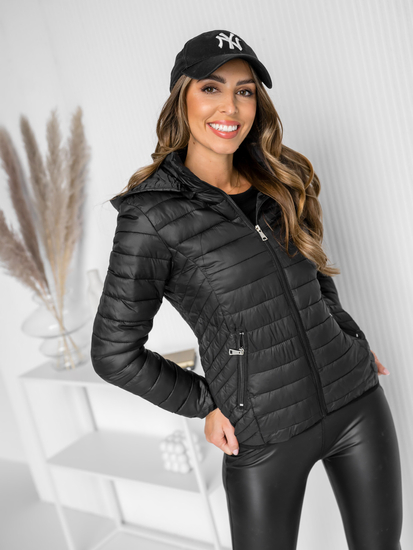 Femme Blouson de transition à capuche Noir Bolf B0124