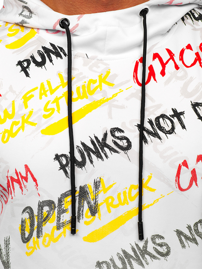 Sweat-shirt kangourou imprimé à capuche pour homme blanc Bolf 8B997