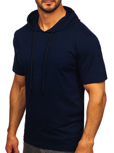 Tee-shirt en coton sans imprimé à capuche pour homme bleu foncé Bolf 14513