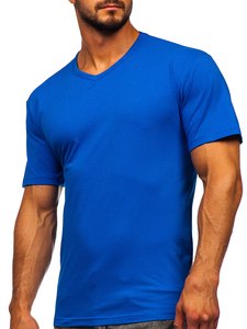 T-shirt bleu uni col V pour homme Bolf 192131