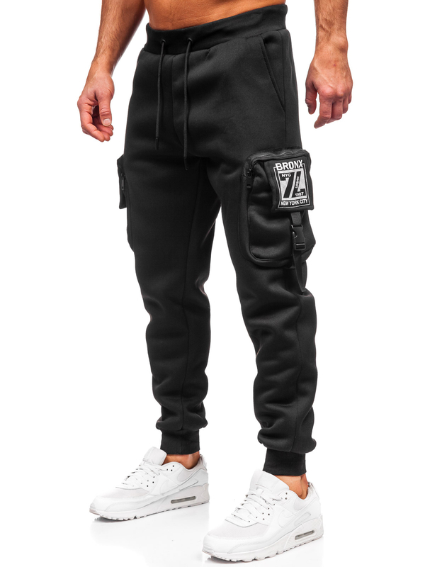 Homme Pantalon jogger cargo chaud Noir Bolf K23