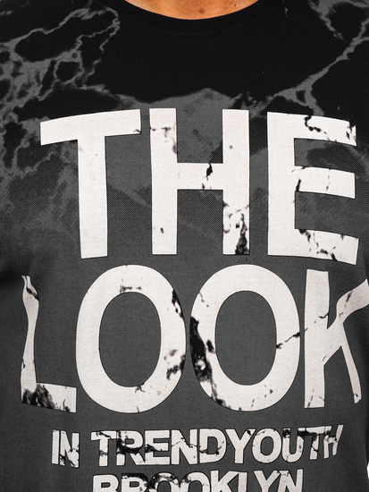 Homme T-shirt imprimé en coton Noir Bolf 627